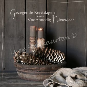 Gezegende Kerst - Bak met dennenappels en kleed